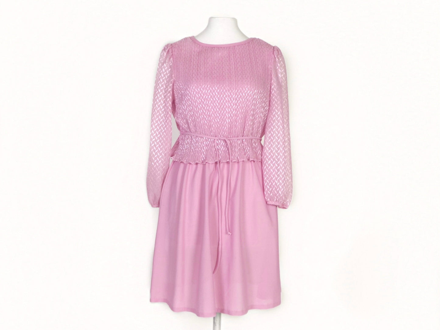 Pink Puff Sleeve Dress, 1970s Vintage