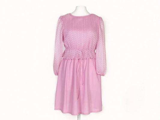 Pink Puff Sleeve Dress, 1970s Vintage