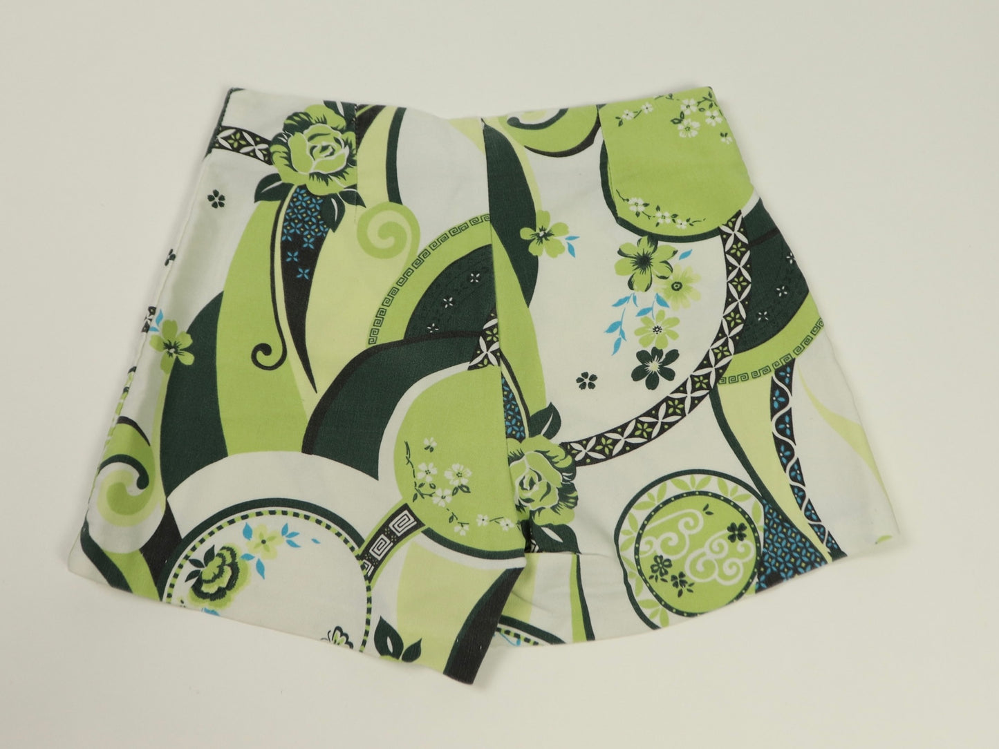 Green Abstract High Waisted Shorts, 1990s Vintage