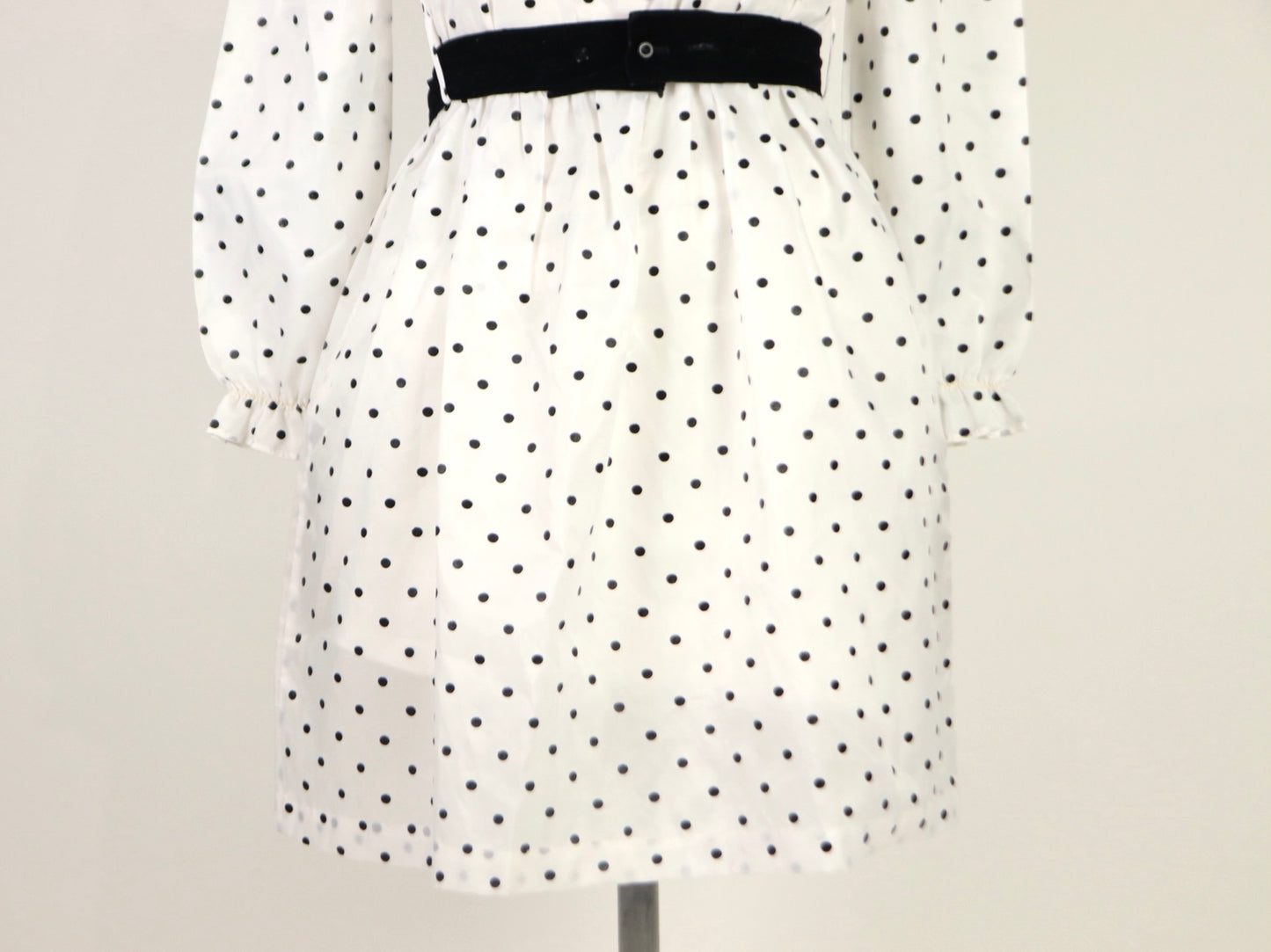 White Polkadot Babydoll Dress, 1970s Vintage