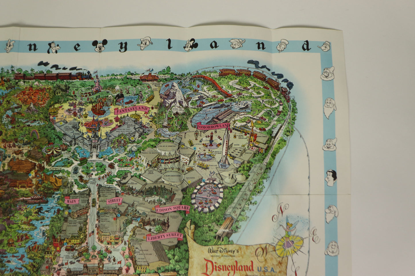 Vintage 1962 Disneyland Wall Map/Poster in 45X30 Original Disney Walt Disney