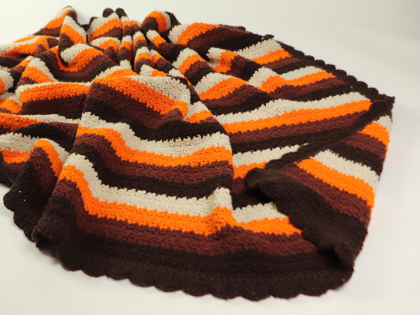 Orange knit throw blanket, 1970s vintage