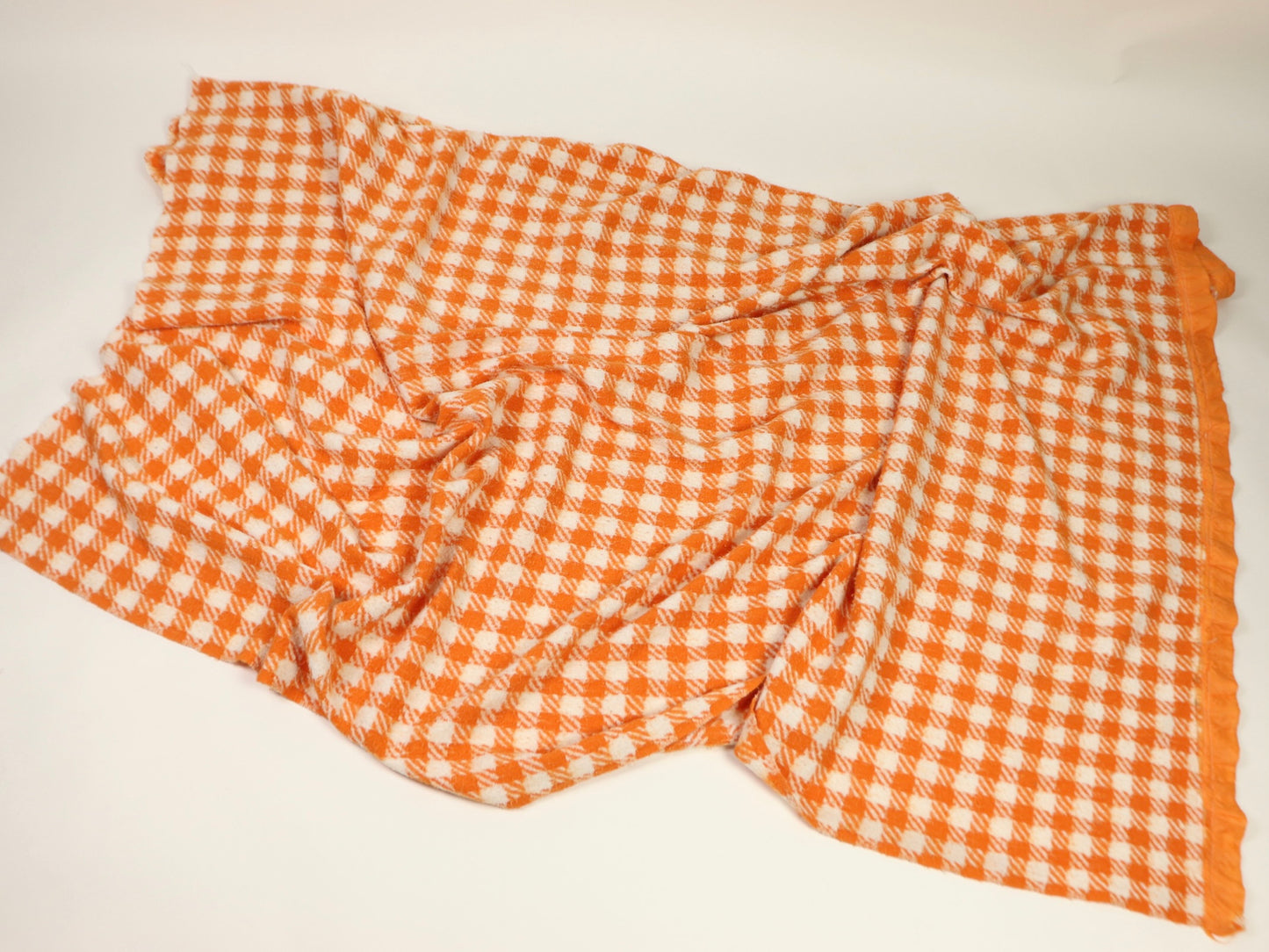 Orange Plaid Blanket, 1970s Vintage