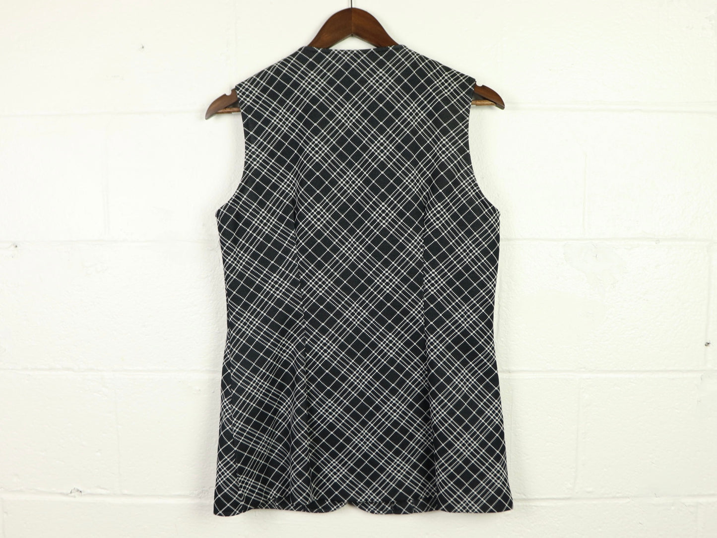 Black Plaid Vest Top, Queen Casuals, 1970s Vintage