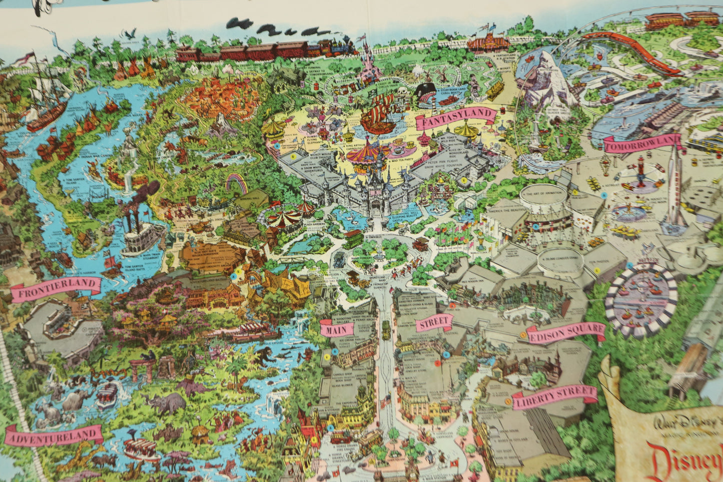 Vintage 1962 Disneyland Wall Map/Poster in 45X30 Original Disney Walt Disney