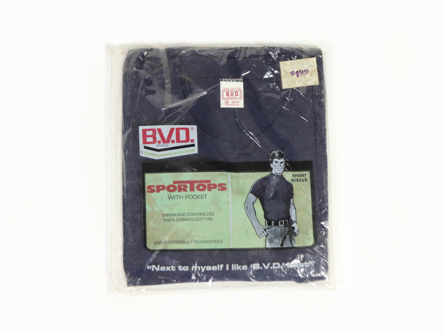 Deadstock Dark blue B.V.D. Cotton t-Shirt, 1970s Vintage