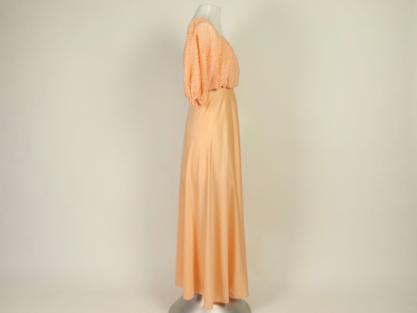 Puff Sleeve Peach Dress, 1970s Vintage