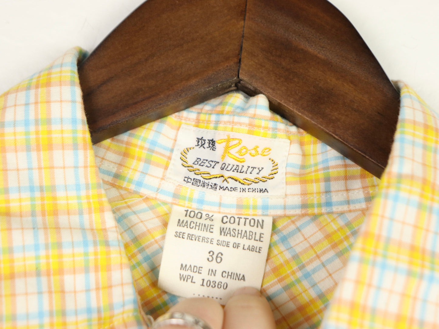 Yellow plaid button up shirt, 1970s vintage