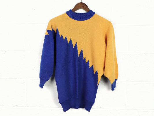 Blue and Yellow Split Sweater, 1980s Vintage