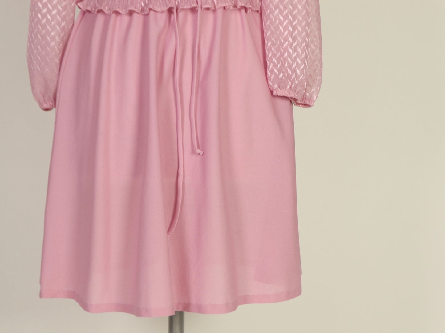 Pink Puff Sleeve Dress, 1970s Vintage