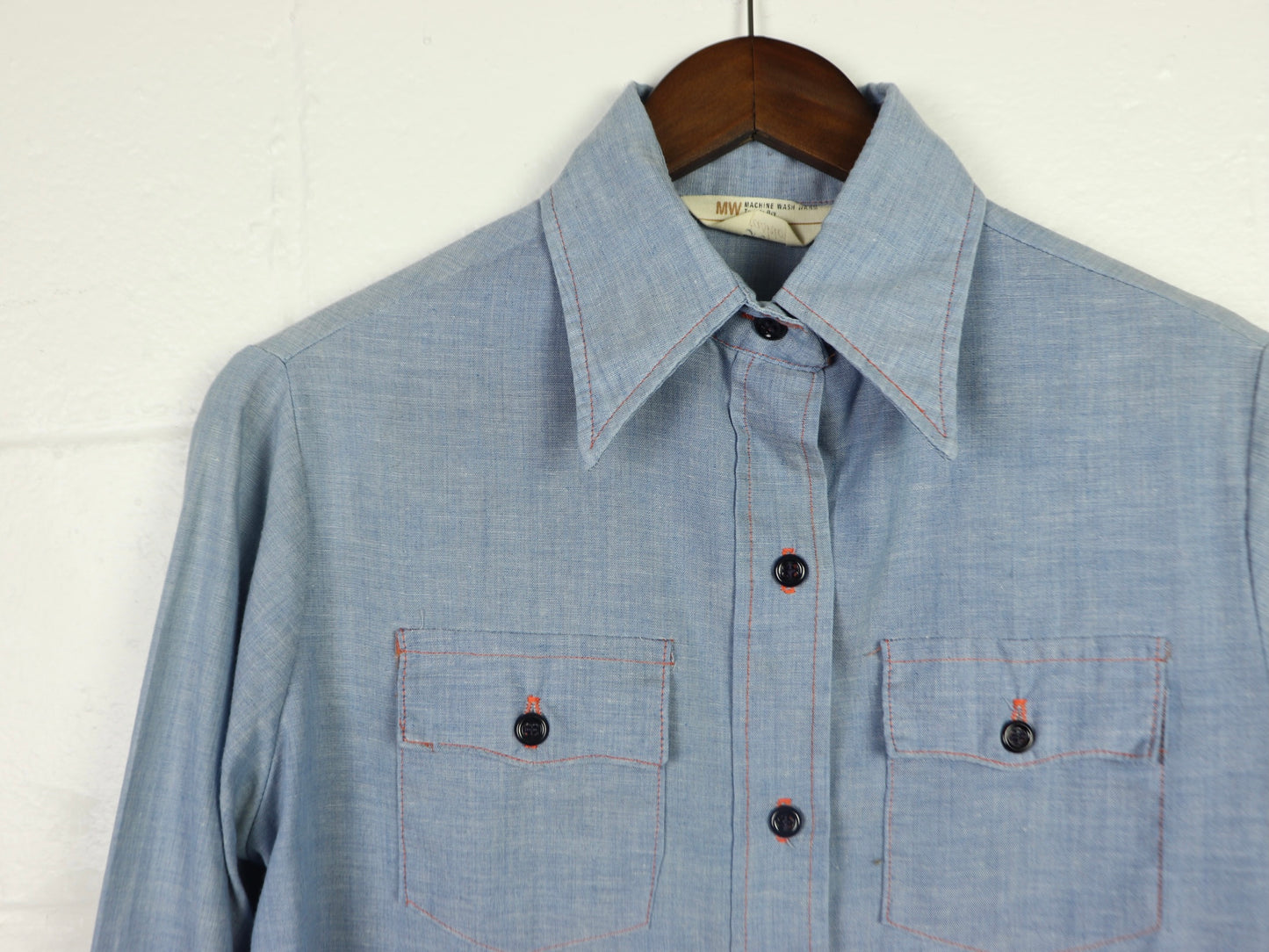 Light blue button up shirt, JCPenney fashions, 1970s vintage