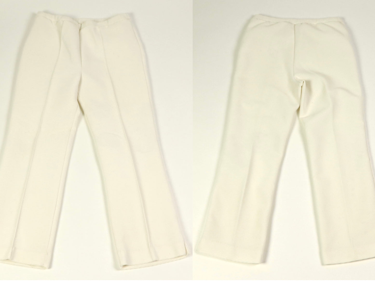 White Textured Polyester Straight Leg Pants, 1970s Vintage