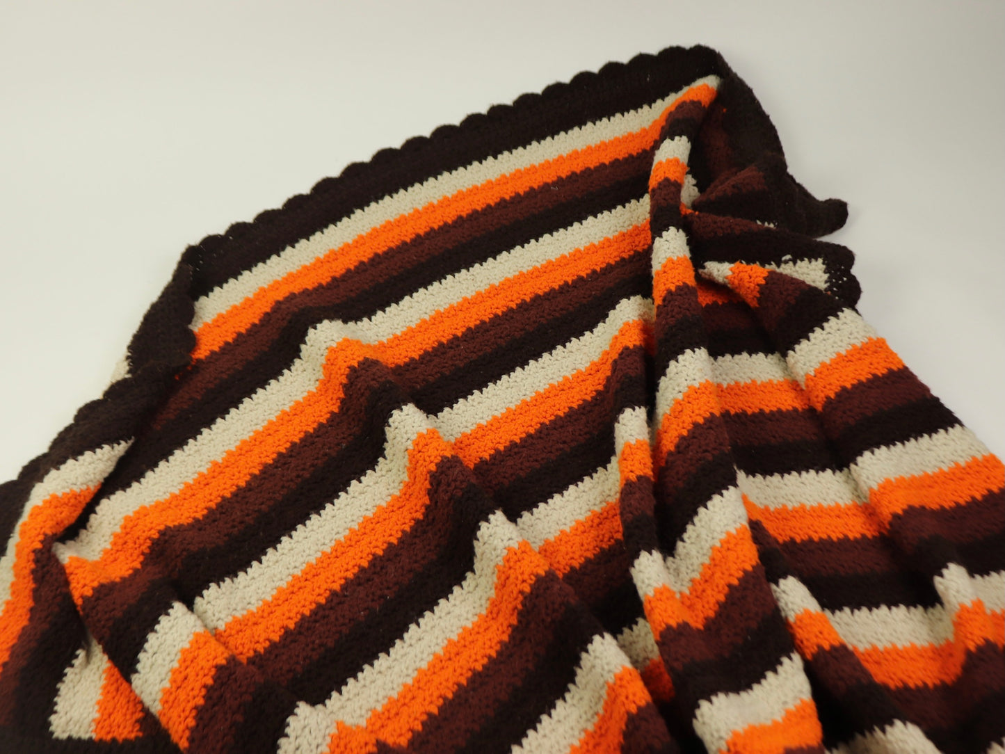 Orange knit throw blanket, 1970s vintage