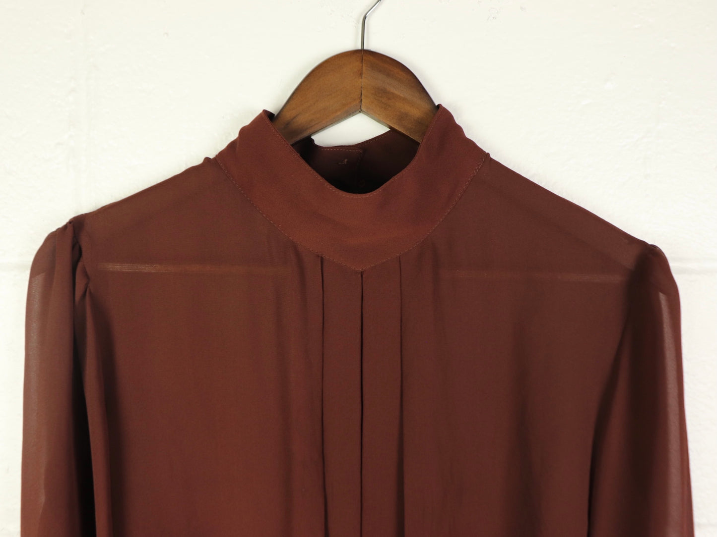 Brown High Neck Blouse, 1970s Vintage