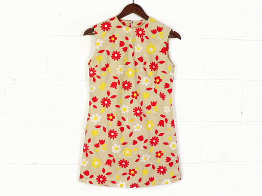 Floral micro mini dress, 1970s vintage, handmade