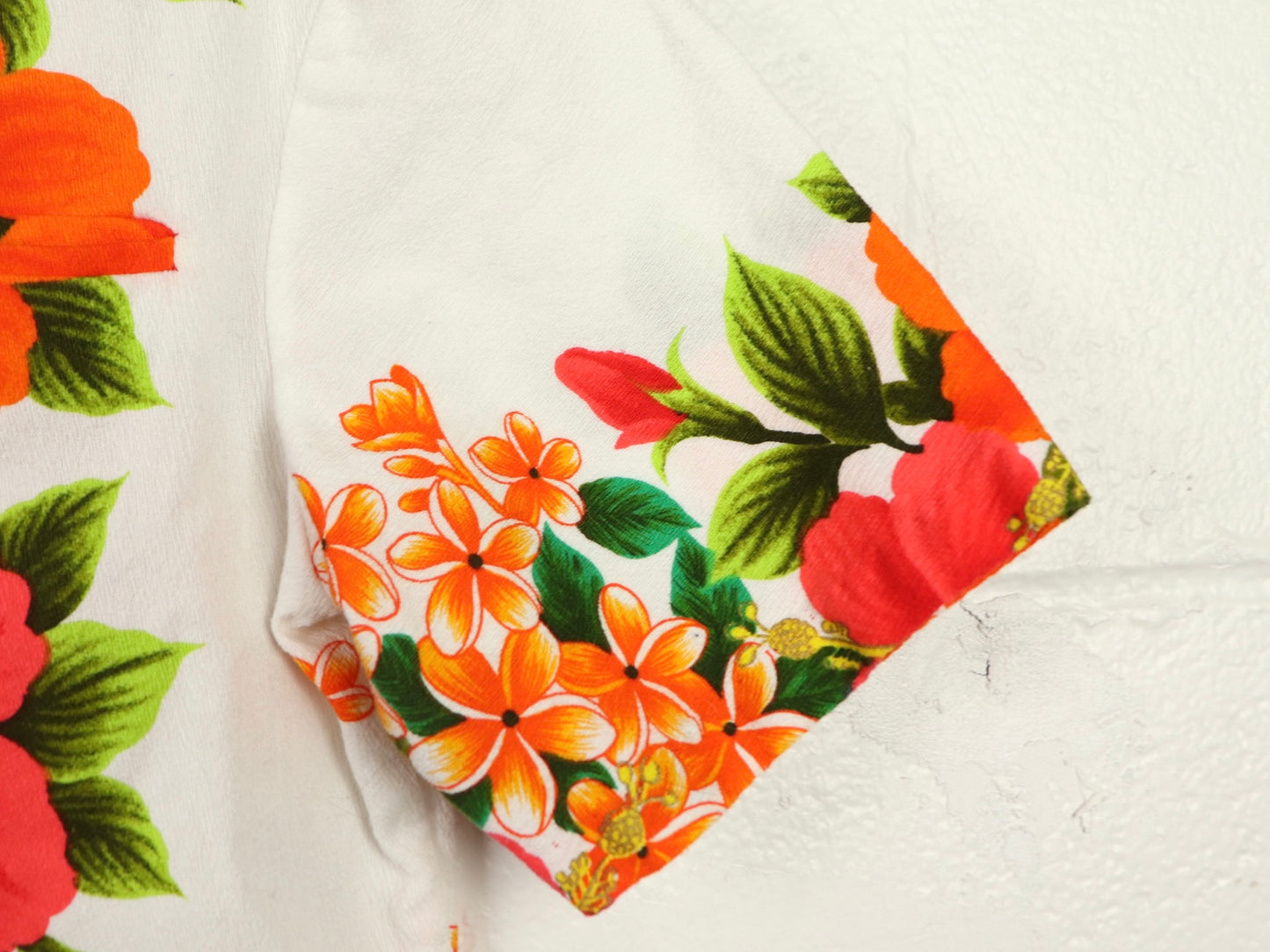 Orange Floral Hawaiian Button Down Shirt, Ui Maikai, 1960s Vintage