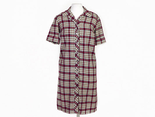 Red Plaid Button Up Dress, 1960s Vintage