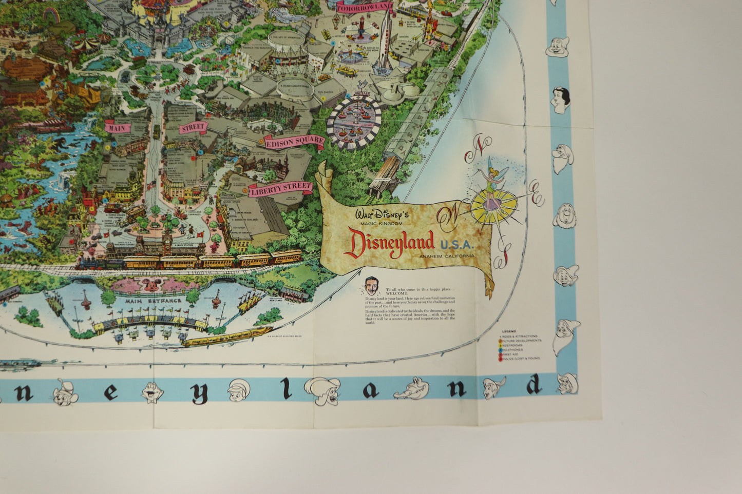 Vintage 1962 Disneyland Wall Map/Poster in 45X30 Original Disney Walt Disney