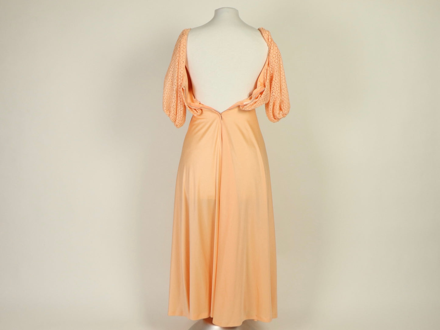 Puff Sleeve Peach Dress, 1970s Vintage