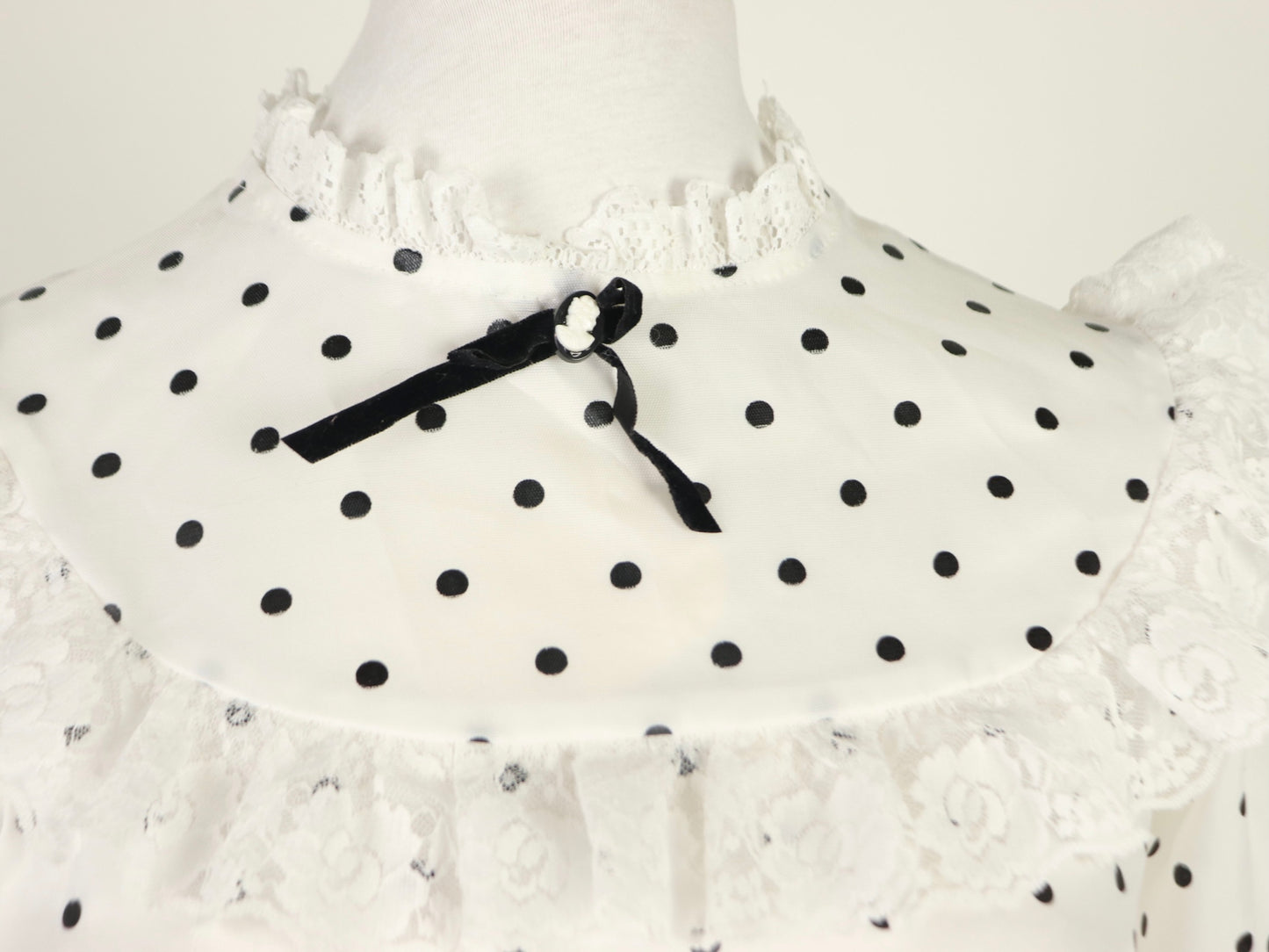 White Polkadot Babydoll Dress, 1970s Vintage