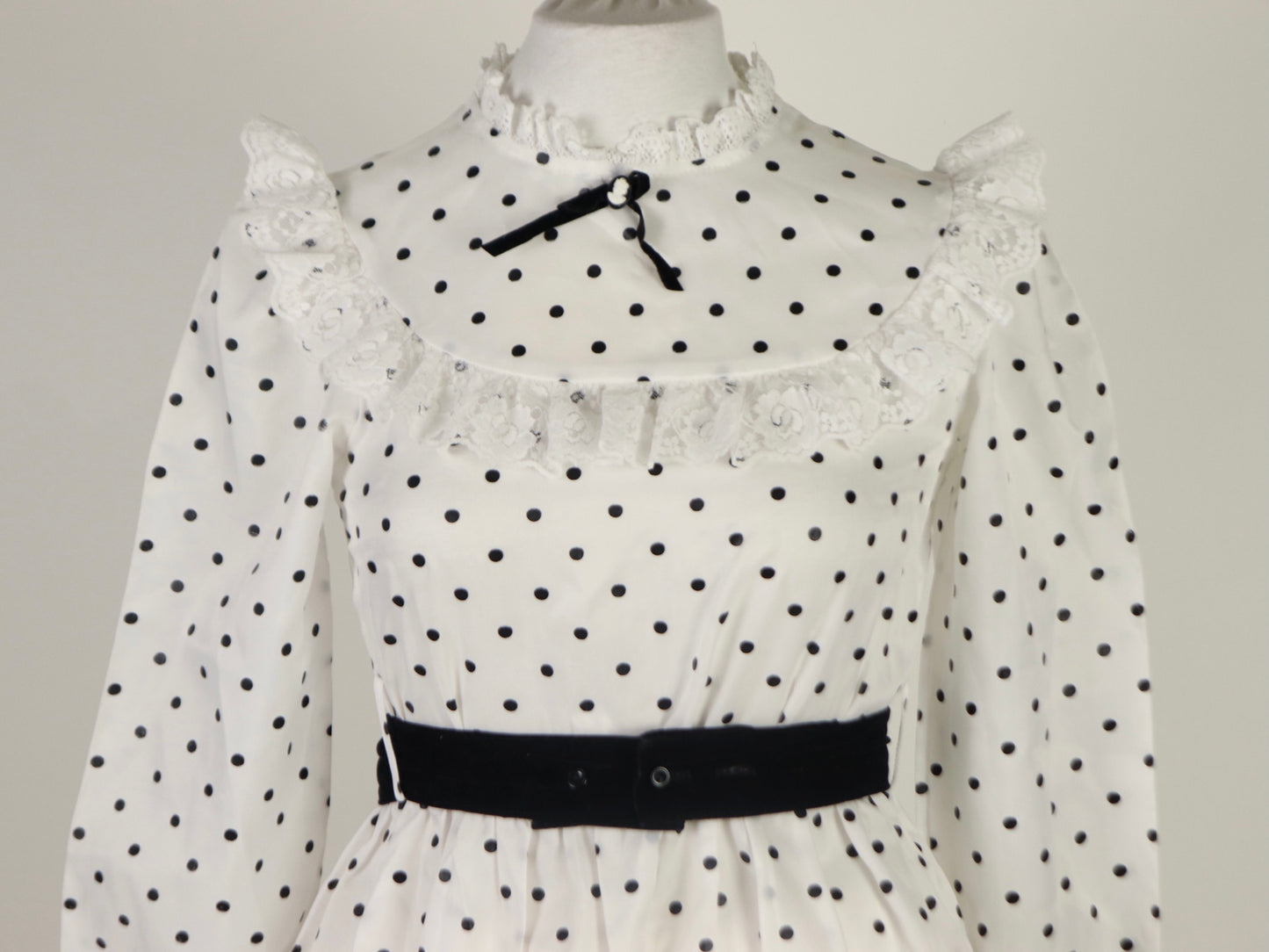 White Polkadot Babydoll Dress, 1970s Vintage