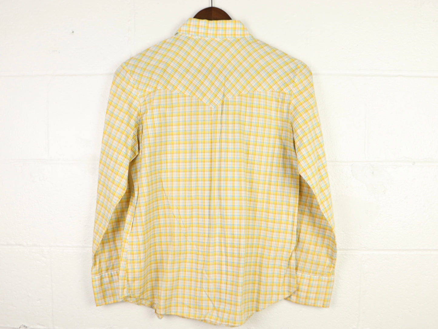 Yellow plaid button up shirt, 1970s vintage