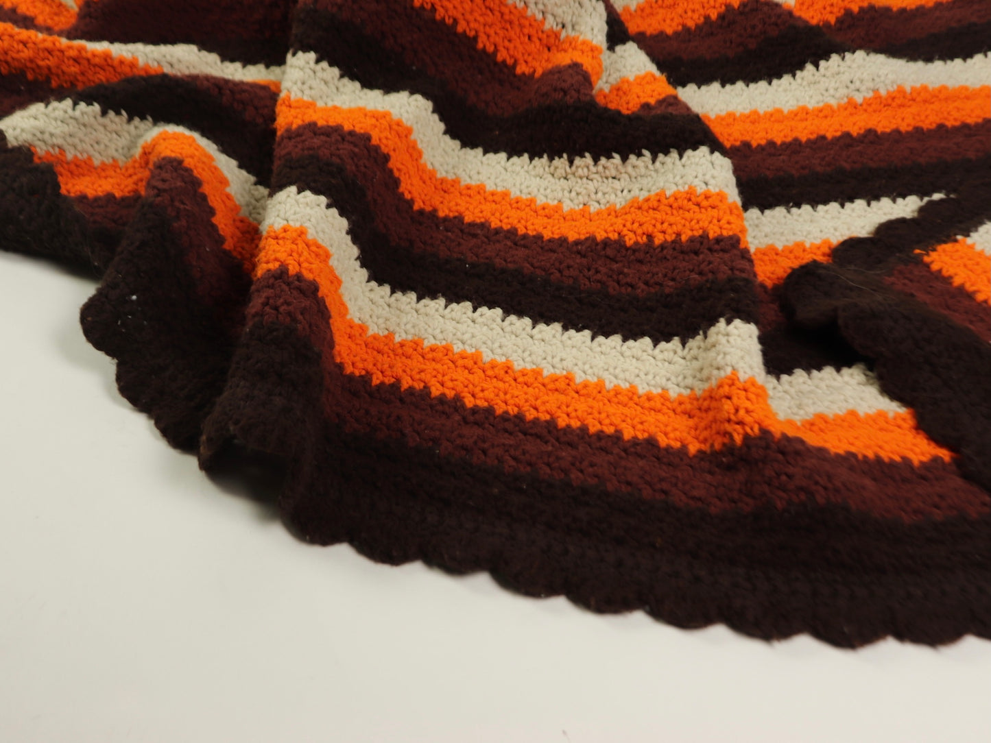 Orange knit throw blanket, 1970s vintage