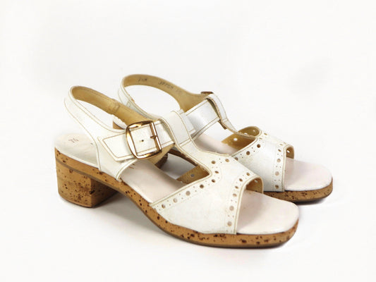 White leather and cork sandals, Pretties originals, 1950s vintage, extremely rare