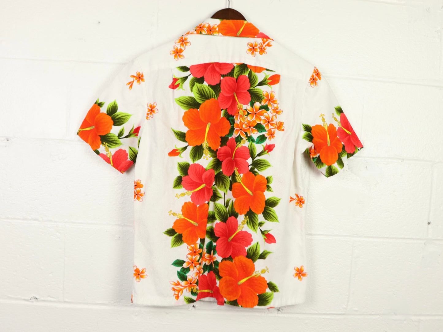 Orange Floral Hawaiian Button Down Shirt, Ui Maikai, 1960s Vintage