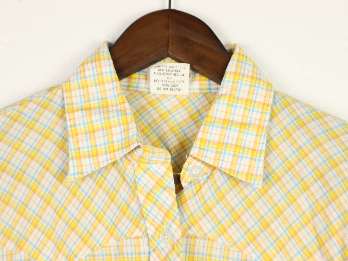 Yellow plaid button up shirt, 1970s vintage