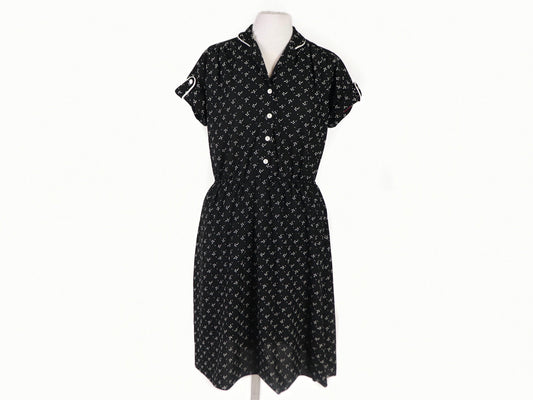 Black Button Down Dress, 1950s Vintage