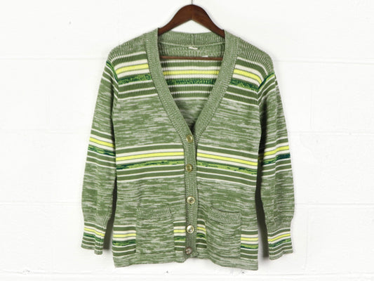 Green Button Down Cardigan, 1970s Vintage