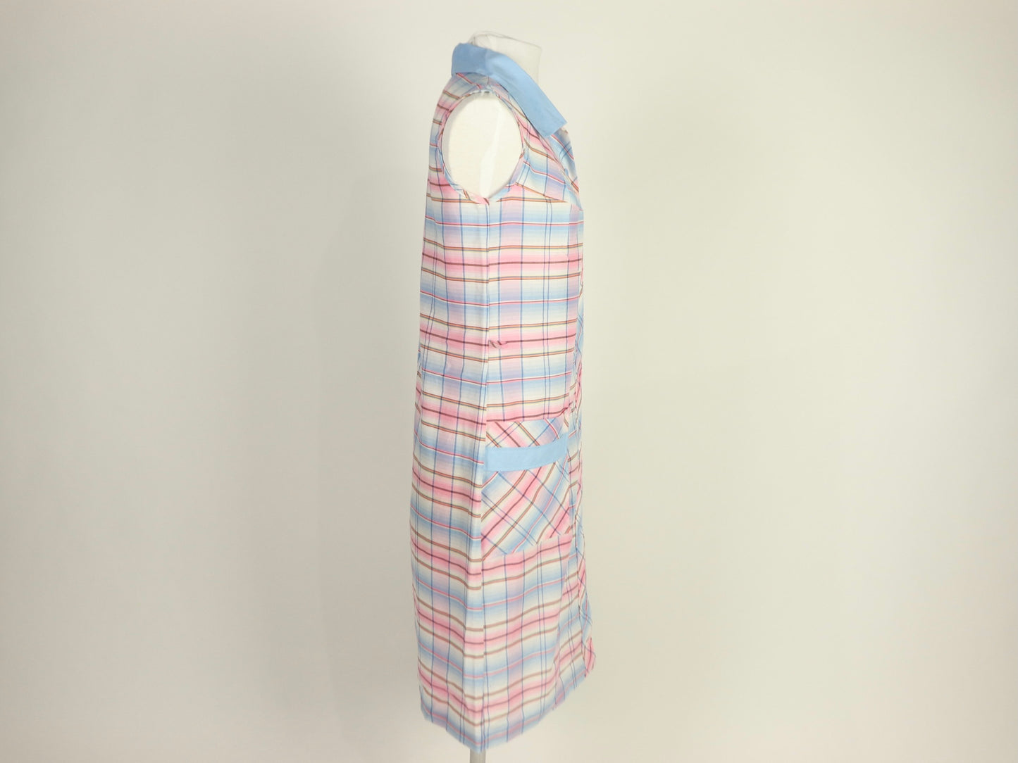 Pink Plaid Button Down Dress, 1970s Vintage