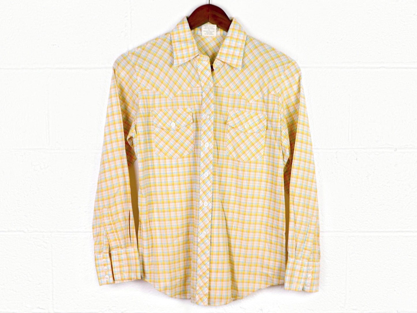 Yellow plaid button up shirt, 1970s vintage