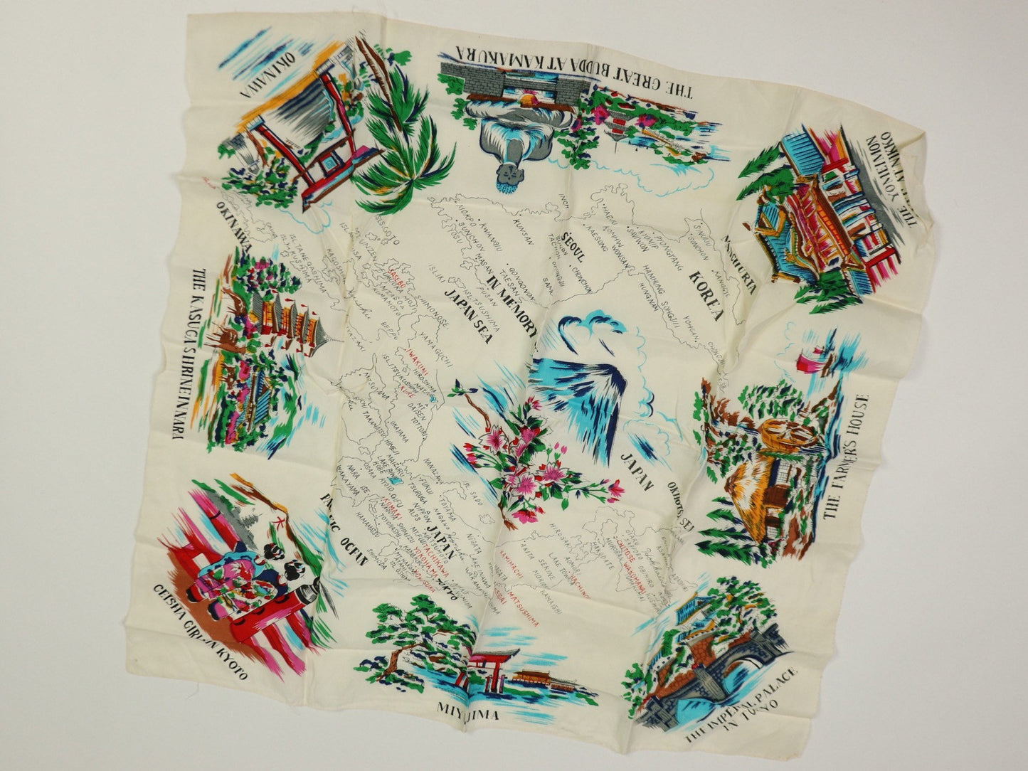 Japanese silk scarf, 1950s vintage