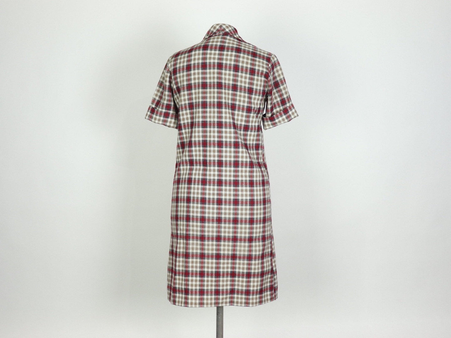 Red Plaid Button Up Dress, 1960s Vintage