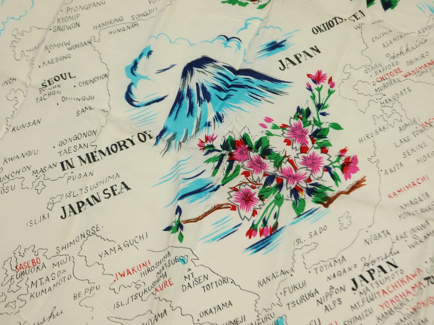 Japanese silk scarf, 1950s vintage