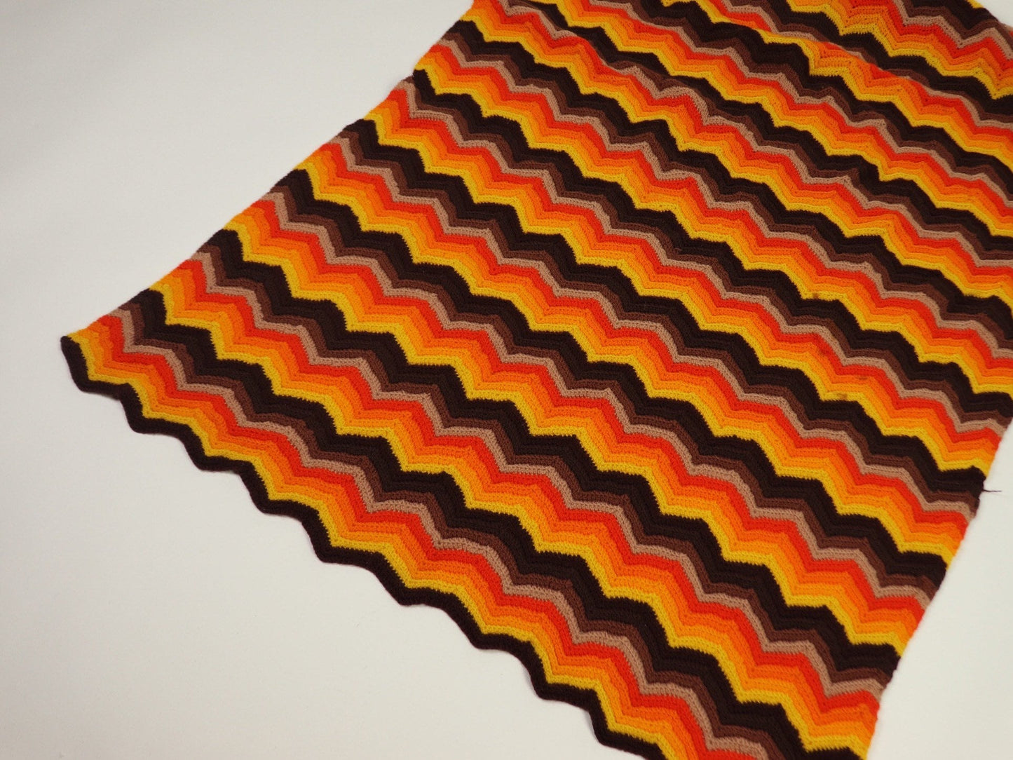 Orange knit throw blanket, 1970s vintage