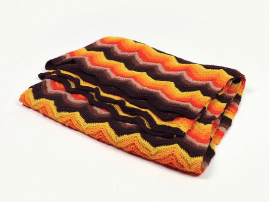 Orange knit throw blanket, 1970s vintage