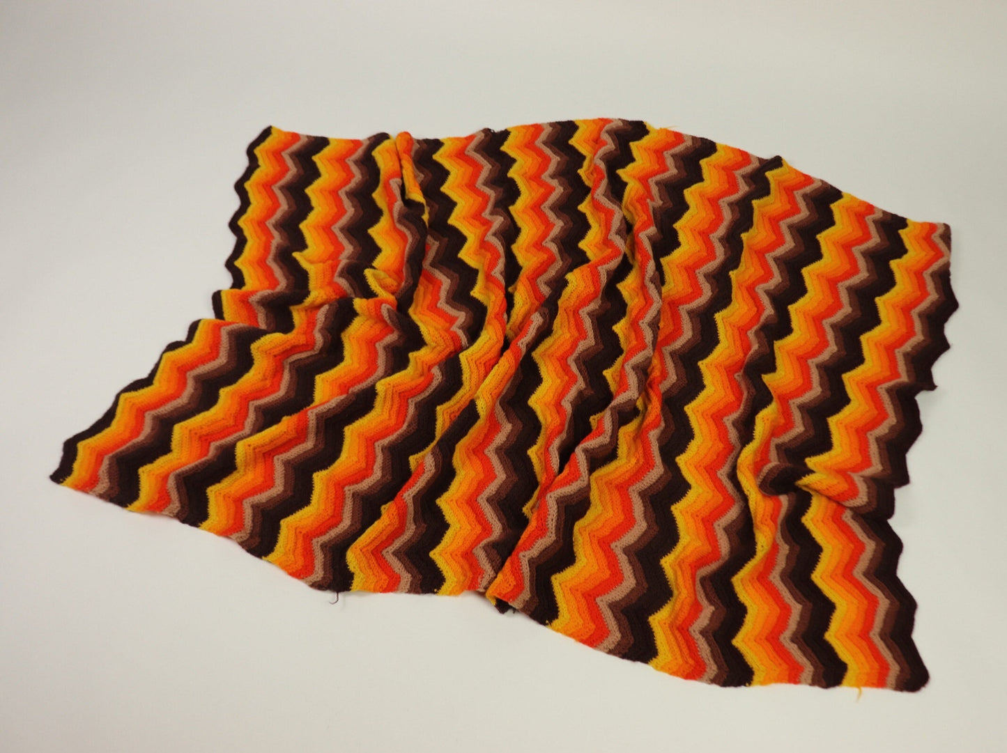 Orange knit throw blanket, 1970s vintage