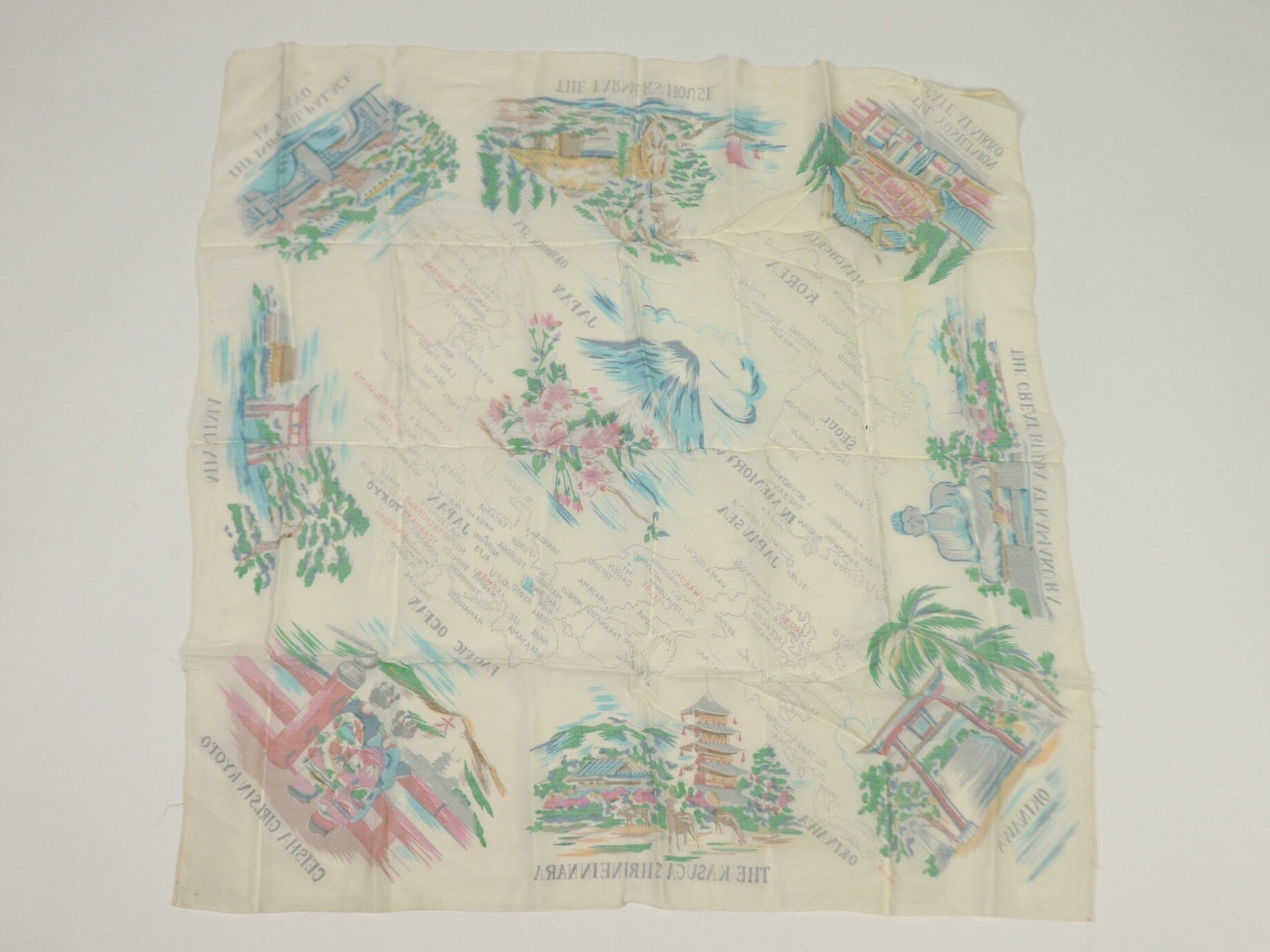 Japanese silk scarf, 1950s vintage